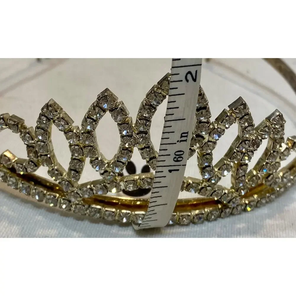Vintage 1950s Tiara Rhinestones Bridal Pageant Prom Quinceanera Crown GOLDTONE